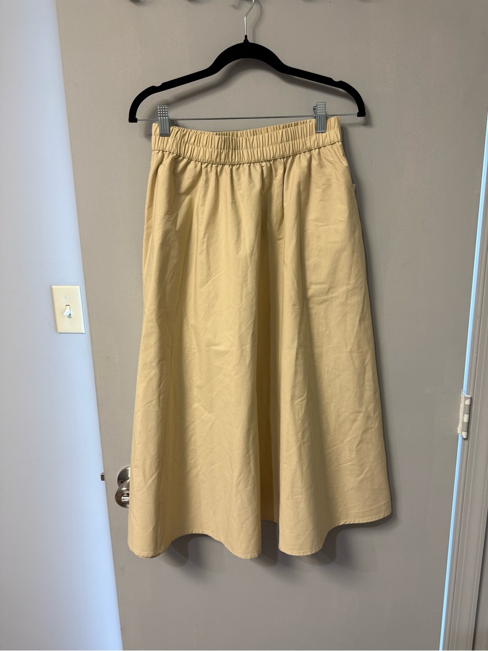 a new day Pale Yellow Midi A-Line Skirt with Elastic Waist